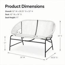 OYEFIT Outdoor Patio Wicker Loveseat, White PE Rattan, 52-Inch Wide,White PE Rattan, Black Iron Frame, 52 x 28.25 x 33 in, 42-in seat Width, Two-seat Design, Assembly Required