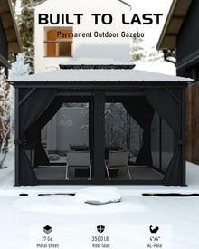 12x14 Hardtop Gazebo with Double Galvanized Steel Roof, Breathable Netting and Privacy Curtains – Durable Outdoor Pavilion for Backyard