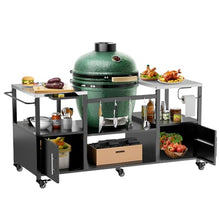 Outdoor Grill Table for Big Green Egg, Metal Grill Cart with Storage Box