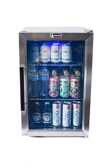 Mont Alpi Premium 27"H x 18.5"D x 17.5"D Stainless Steel All Weather Outdoor Refrigerator 2.7 cu. ft. Glass Door Fridge with Temperature Control + Lockable Door + Adjustable Shelves + Blue Lighting