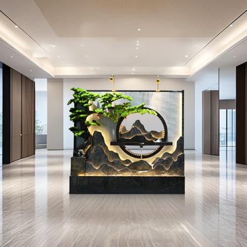 Luxury Rockery Wall Fountain – Black & Gold Mountain Scene with LED Lights, Indoor/Outdoor Cascading Fountain Water Curtain Wall Floor-Standing Decor (338 Set,Ivory)(338 Ivory)