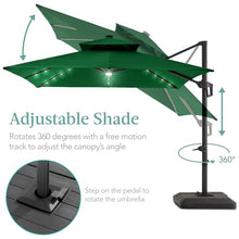 Best Choice Products 10x10ft Cantilever Patio Umbrella w/Base Included, Solar LED Lights 360 Rotation Large Offset Hanging Outdoor Shade for Deck Pool Backyard w/Stand – Green