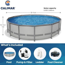 Heavy Duty Frame Above Ground Swimming Pool, CaliFun 18' Round 52" Tall – Rugged 30 mil Liner, Powder‑Coated HD Steel Frame, Easy Setup, Includes Pump, Sand Filter, Skimmer and Pool Cleaner