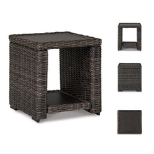 BOWERY HILL Square Patio End Table, 22.25 in H x 19.75 in W x 20 in D, All-Weather Resin Wicker with Rust-Proof Aluminum Frame, Brown Finish, Outdoor Table for Patio or Garden Use