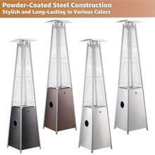 40,000 BTU Bronze Portable Propane Outdoor Patio Heater with Glass Flame Tube – Square Pyramid Freestanding Design with Wheels & Easy Ignition – Outdoor Heater for Deck, Patio, Poolside, Events