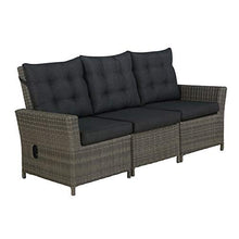 Asti All-Weather Wicker Three-Seat Reclining Sofa with Dark Gray Cushions - Outdoor Patio Furniture, 75 in. W x 30 in. x 37 in. H, Gray Resin Wicker, Aluminum Frame, Weather-Resistant