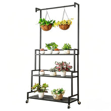3-Tier Rolling Metal Utility Cart Plant Display Stand For Garage Home