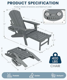 FOOWIN Folding Adjustable Adirondack Chair with Ottoman Set of 4