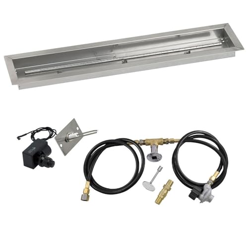 American Fireglass SS-LCBKIT-P-36 Propane 36" x 6" Linear Stainless Steel Drop-in Fire Pit Pan with Spark Ignition Kit