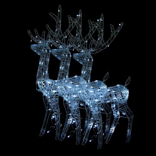MNISDFL LED Acrylic Reindeer Christmas Decoration Set of 3 Cool White Large Figures with Color Changing Lights for Indoor Outdoor Holiday Display