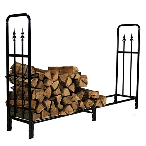 WANGKENSU 6ft Large Firewood Log Rack for Fireplace Fire Pit, Indoor & Outdoor Metal Heavy Duty Lumber Storage Stacking with Leg, Black Powder-Coated