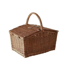 Hand-Woven Wicker Picnic Basket for 2 Persons, Portable Double Opening Outdoor Picnic Basket with Lid for Camping and Travel
