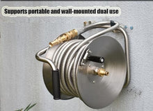 Etsuosy Stainless Steel Garden Hose Reel, Wall Mount or Portable, Manual Crank Winder with Brass Connector