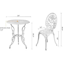DUYHBAWRS Bistro Table and Chairs Set of 2 Outdoor 3 Piece Outdoor Patio Set Rose Pattern Cast Aluminum Patio Bistro Set