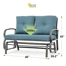 Penny Online Glider Bench for 2-Person Outdoor Glider Bench Outside Patio Glider Rocking Loveseat Steel Frame Chair Set with Armrest UV- and Water-Resistant Cushion (Khaki)