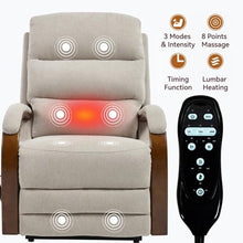 WEALTHOUSE Dual Motor Power Lift Recliner Chair for Elderly, Massage Heat Electric Lounge Seat with Remote Control, Independent Backrest Footrest, Wood Armrests, Side Pockets (Beige,Chenille)