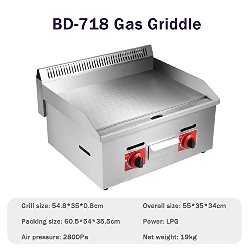 Gas Griddle, Commercial Countertop Grill, Large Stainless Steel Nonstick Griddle, Kitchen Fried Pans, BBQ Grill Barbecue Bacon Egg Fryer, Independent Temperature Control for Home Commercial,718