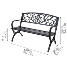 GRFIT Outdoor Bench Outdoor Bench for Park, Long Iron Double Chair with Openwork Back, for Home, Balcony, Patio, Armchair Black Garden Bench