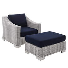 Modway Conway Sunbrella Outdoor Patio Wicker Rattan 2-Piece Armchair and Ottoman Set Light Gray Navy