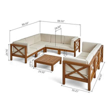 Christopher Knight Home Outdoor Acacia Wood 8 Seater Sectional Sofa Set with Coffee Table, Teak and Beige