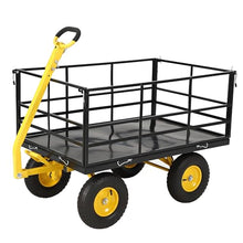 Amenitlif 1500 LBS Steel Garden Cart, Heavy Duty Pullable Garden Wagon with 13" Flat-Free Tires & Adjustable Handle, Outdoor Utility Yard Wagon with Detachable Side Panels, Black