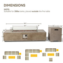 COSIEST 2-Piece Outdoor Propane Fire Table Set, Rectangle Concrete 56" x 28" Gray Fire Pit (Certified, 50,000 BTU) w 20lb Tank Table, Wind Guard, Waterproof Cover for Garden, Porch, Backyard