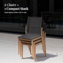 POVL Outdoor Menlo Teak Side Dining Chair — Pack of 6, Stackable Grade A Indonesian Teak & All-Weather Sling — Fully Assembled Mid-Century Modern Seating for Patio, Deck & Poolside (Graphite)