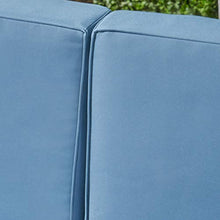 Great Deal Furniture GDFStudio Outdoor Sectional Loveseat Set 2-Seater Acacia Wood Teak Blue