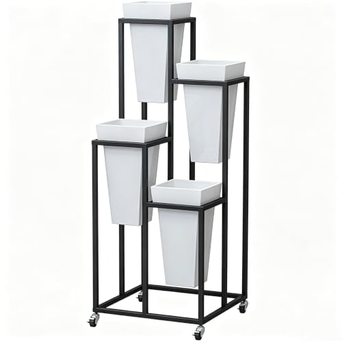 Plant Stand Indoor Outdoor, Tier Metal Flower Shelf With Wheels And Pots