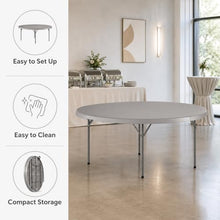 SHADOW TRADE 72 Inch Gray Round Folding Table, Heavy Duty Plastic Banquet Table with Gray Steel Legs, Blow Molded Portable Dining Table for Events, Parties, Catering, Indoor Outdoor Use (Set 8 Pack)
