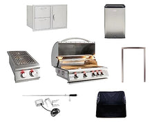 BLAZE BBQ Outdoor Package of 32” LTE Built-in Gas Grill, LTE Built-In Double Side Burner, 32” Door & Two Drawers Combo, 20” Refrigerator and Accessories (Grill Cover, Fridge Trim, and Rotisserie Kit)