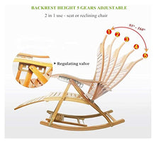 FENOKD Rocking Chair Bamboo Lounge Chair Rocking Chair,Foldable Wooden Rocking Chairs Sun Lounger Chairs,Patio Rocking Chairs for Heavy Duty Adults Elderly,with Armrest Foot Mas (with Pad)