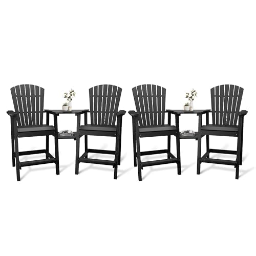 Outdoor Recycled Poly Adirondack Barstools with Connecting Tray, Tall Adirondack Chairs Bar Chairs for Deck, Balcony, Backyard, Patio Bar Stool Chair with High Back Weather Resistant Set of 4