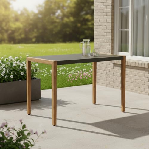 HomeRoots 668840 56 in. Gray & Natural Faux Concrete & Solid Wood Outdoor Bar Table