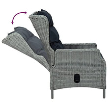 Heofavd 7 Piece Garden Dining Set Light Grey Poly Rattan 63" Rectangular Table with 6 Reclining Chairs UV Resistant Steel Frame Outdoor Patio Furniture Set for Backyard Terrace Balcony