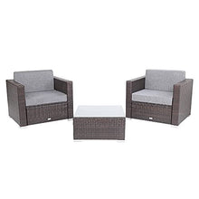 DUYHBAWRS 2 PiecesPE Wicker Rattan Single Sofa and 1 Piece Coffee Table with Tempered Glass