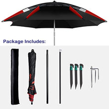 RWGOVLU Portable Beach Umbrella Outdoor Sunshade - Double Layer Fishing Parasol Umbrellas with Carry Bag, Wind Proof Plug/Floor Plug, Telescoping Pole, 360° Rotation, for Park Patio Shade Sails