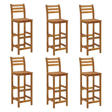 KUPTYERFG 7-Piece Garden Bar Set, Solid Acacia Wood Outdoor Dining Table and Chairs for 6 People, Rectangular Patio Bar Height Bistro Furniture Set for Backyard, Natural Brown