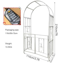 iumLeap W114xH210cm Metal Garden Arch Trellis White Rose Arbor Stand Heavy Duty Wedding Archway with Gate for Climbing Plants Outdoor, Patio, Pergola Arbour