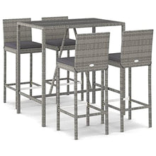Fisinber 5 Piece Outdoor Bar Set Grey PE Rattan Rectangular Table 43.3" with 4 Stools & Footrest, Modern Design, Powder-Coated Steel Frame for Garden Patio Balcony Dining or Small Backyard Gathering