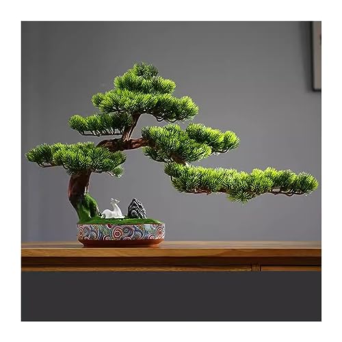 Artificial Bonsai Chinese Style Simulation Welcoming Pine Bonsai Landscape Green Plants Indoor Pine Bonsai Tree Decorations for Home Office