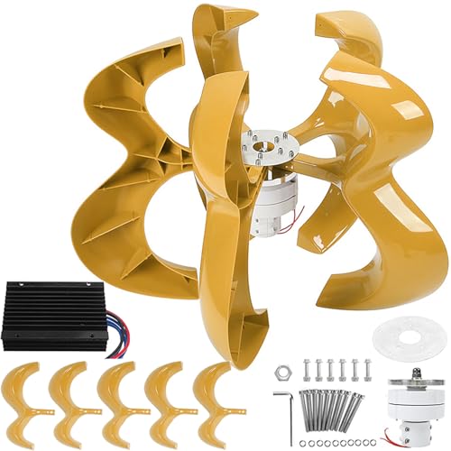 YHOZHUT Wind Turbine 1200W Home Wind Power Generator 12V / 24V / 48V / 220V Vertical Axis Wind Turbines Generator Kit with Controller and 5 Gold-Colored Blades, Energy Charge Home Camping,24v