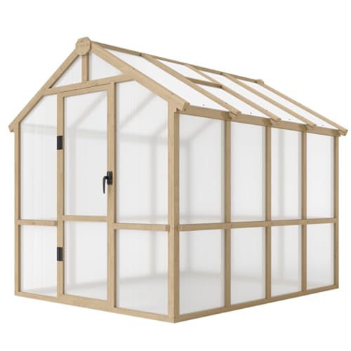 Solid Wood Greenhouse,Walk-in Outdoor Greenhouse with 0.24" Thick Panels, Top Vent & Lockable Door for Backyard, Garden