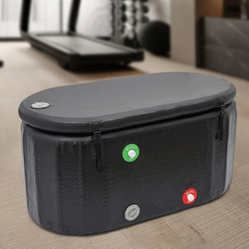 BOBKALATG Inflatable Ice Bath Tub for Muscle Relief – 370L Capacity, Black, 3in Lid, Stay-Secure Buckles – for Home, Gym, Outdoor, Travel – Athletes & Fitness Enthusiasts