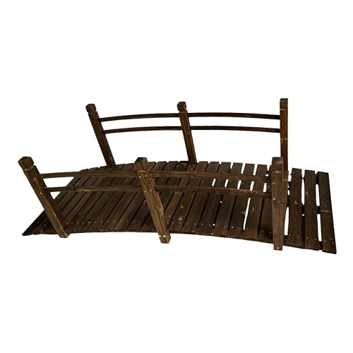 Relaxdays Garden Bridge with Railing, Fir Wood, for Ponds, 58x185x72 cm, Brown