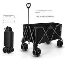 Outdoor Beach Trolley Cart for Camping Picnics and Gatherings Portable Folding Table Pull Rod and Small Trailer Brown Color