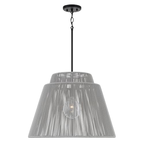 Capital Lighting 956311EK Jasper Indoor/Outdoor Hand-Wrapped Resin Pendant, 1-Light 100 Watt, 17" H x 23" W, Grey and Black