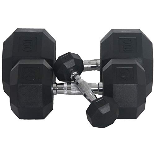 Fitness First Rubber Hex Dumbbell Pairs 85 lbs Black