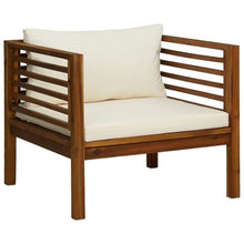 PUGYNBK 7 Piece Modular Garden Lounge Set in Cream with Solid Acacia Wood and Polyester Cushions for Outdoor Patio Furniture