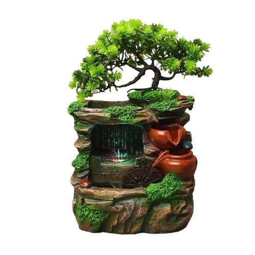 MVUYO FMURY Resin Water Fountain Indoor Desktop Rockery Flowing Waterfall Fountain Ornaments Handmade Indoor Fountain